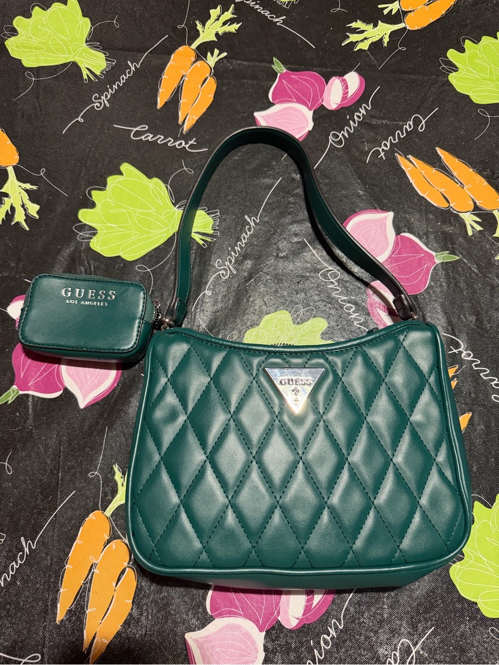 GUESS Quilted Teal Shoulder Bag with Matching Coin Pouch
